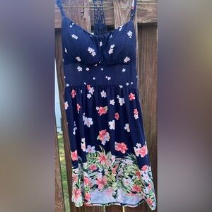 Derek Heart Navy Dress with Floral Accents